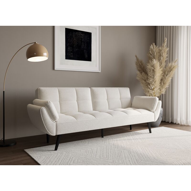 Deco In Paris - nara - Canapé clic clac 3 places en tissu bouclette blanc écru nara