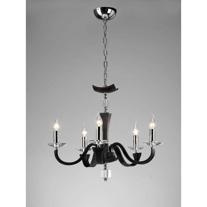 09diyas - Nardini pendant lamp 5 Bulbs polished chrome / Faux leather black / crystal