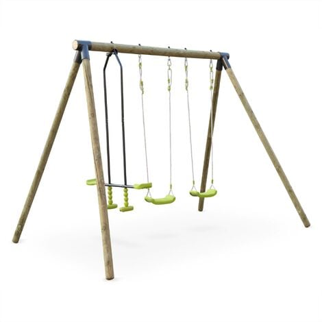 main image of "NAROIT wooden swing set with 2 swings and 1 double seat glider - pressure-treated pine"