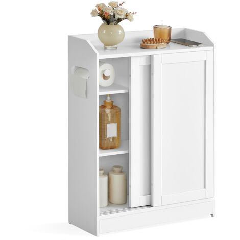 Narrow Bathroom Cabinet Toilet Paper Holder Brush Compartment Sliding Doors Adjustable Shelves