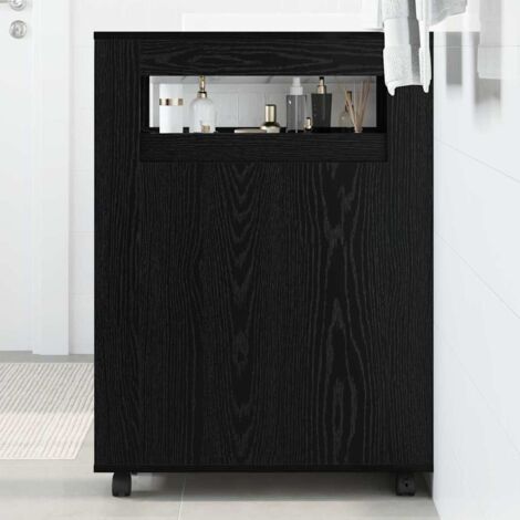 Narrow Bathroom Cabinet with Wheels Black Oak Engineered Wood vidaXL