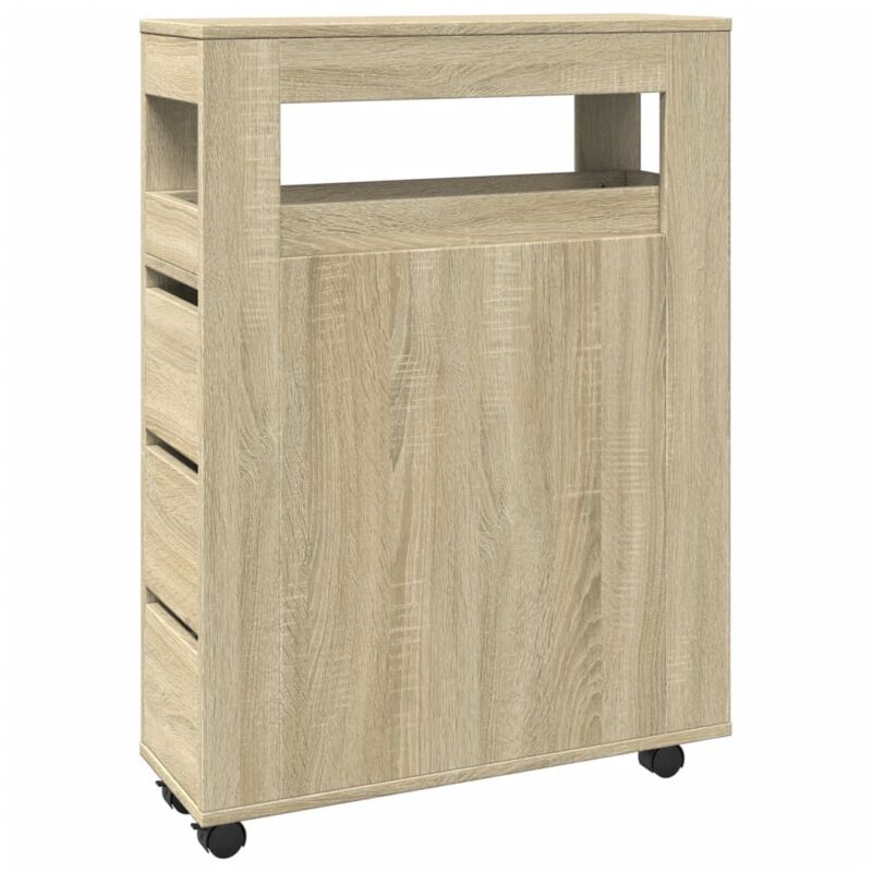 Narrow Bathroom Cabinet With Wheels Sonoma Oak Engineered Wood Vidaxl