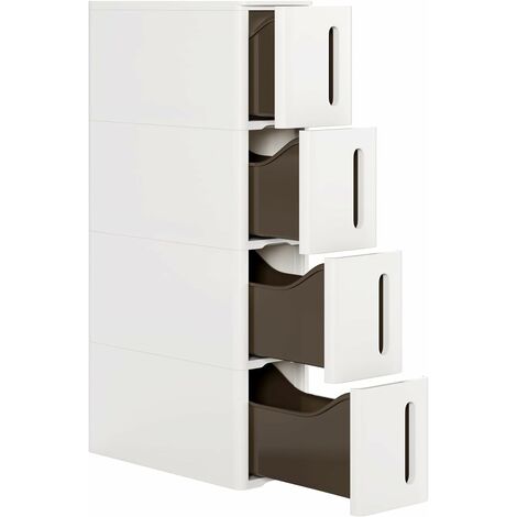 Narrow Bathroom Drawers, Kitchen Plastic Chest on Wheels, Rolling Tower Drawers, White 17x45x84cm