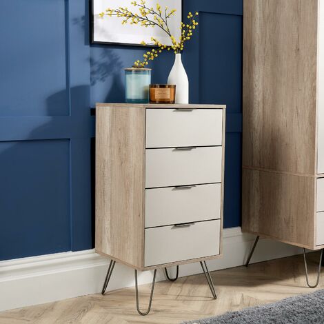 main image of "Narrow Chest of 4 Drawers Cabinet Cupboard Storage Driftwood Finish Grey Legs"