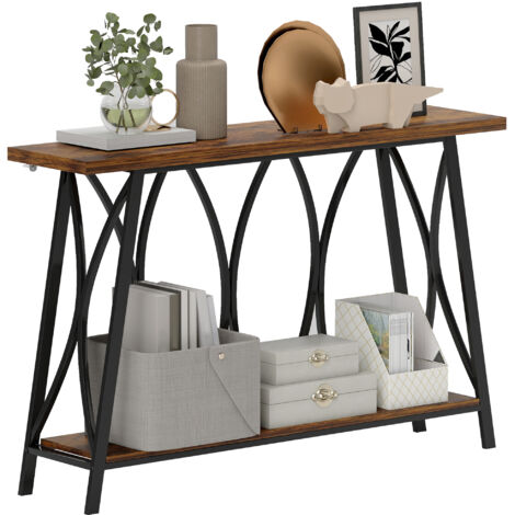 Narrow Console Table, Industrial 2-Tier Sofa Table with Metal Frame for Entryway, Living Room, 120x30x80cm, Rustic Brown