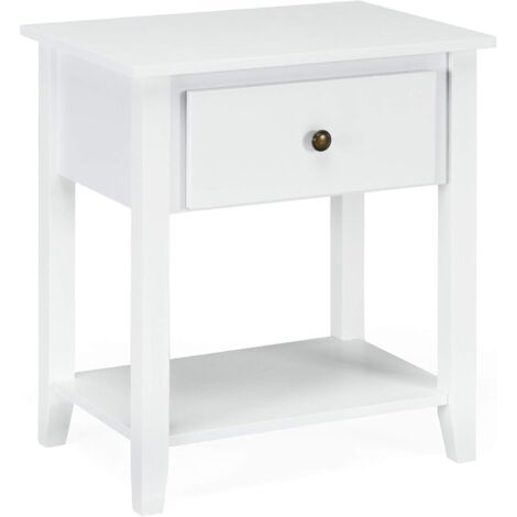 Narrow Side End Table Accent Table with 1 Drawer & Open Storage Shelf & Solid Pine Wood Legs White