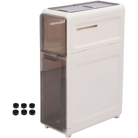 Narrow Storage Cabinet with 6 Wheels Water Proof Slim Drawer Organizer for Bathroom Laundry Small Space 2 Tier