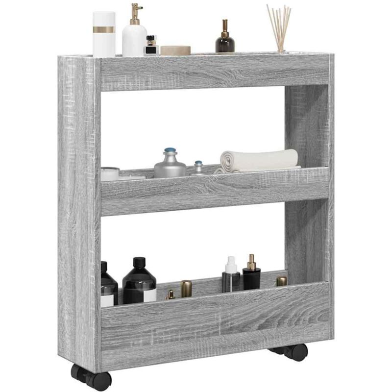 vidaXL Narrow Storage Trolley 3 Tier Grey Sonoma Engineered Wood, Grey