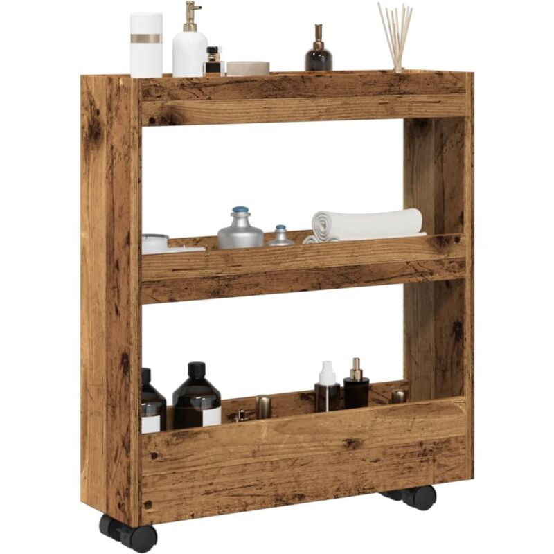vidaXL Narrow Storage Trolley 3 Tier Old Wood Engineered Wood - Brown, Brown