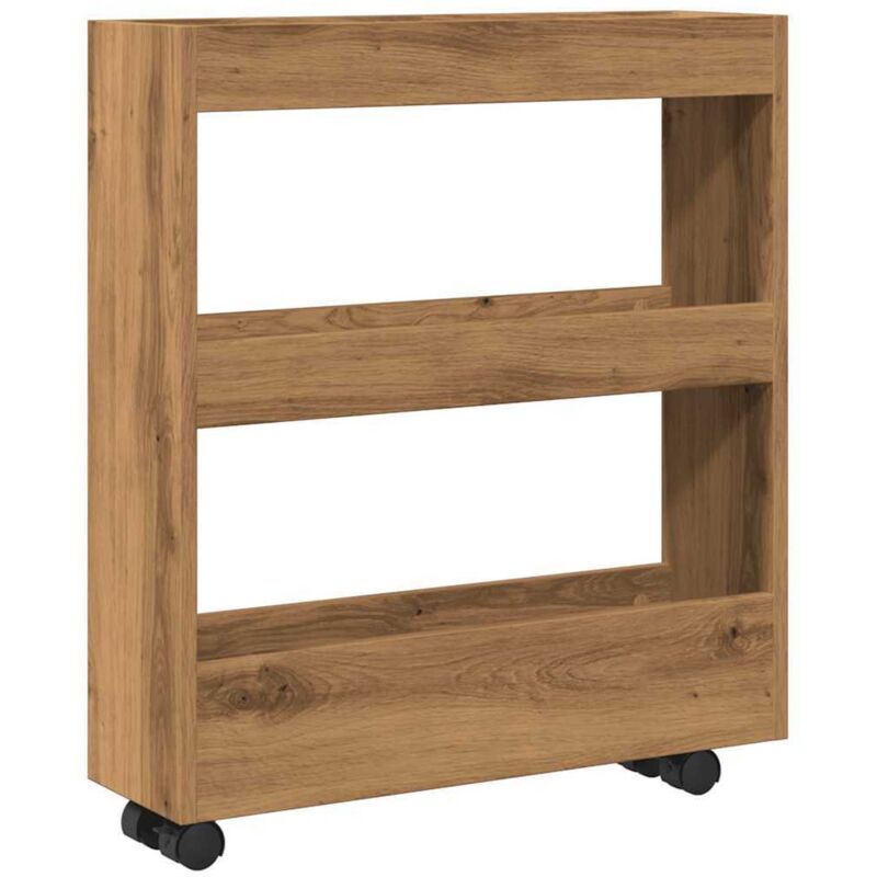 vidaXL Narrow Storage Trolley 3 Tier Artisian Oak Engineered Wood - Brown, Brown