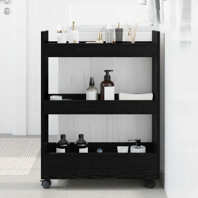 Narrow Storage Trolley Black Oak 60 X 22 X 80 Cm Vidaxl