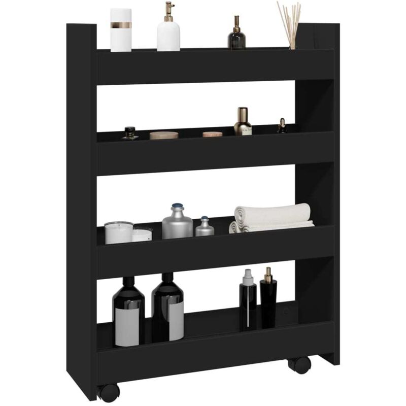 Narrow Storage Trolley 4 Tier Black Engineered Wood Vidaxl