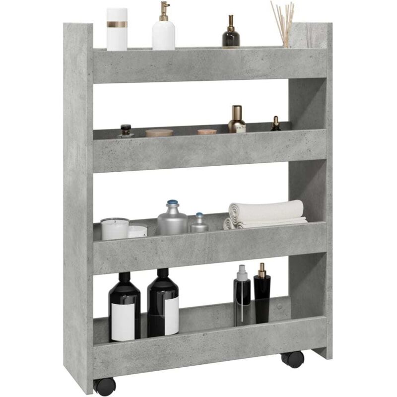 vidaXL Narrow Storage Trolley 4 Tier Concrete Grey Engineered Wood, Grey