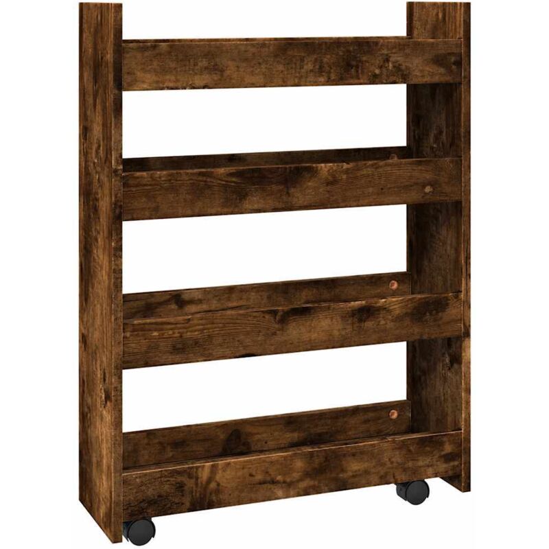 vidaXL Narrow Storage Trolley 4 Tier Smoked Oak Engineered Wood, Brown