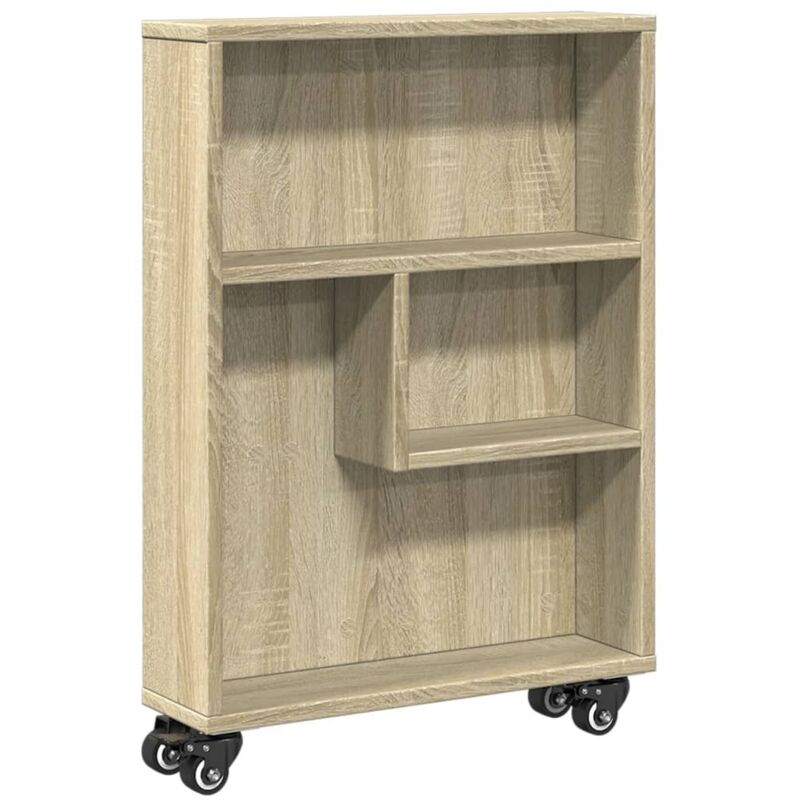 vidaXL Narrow Storage Trolley Sonoma Oak 48X13X68 Cm Engineered Wood, Brown