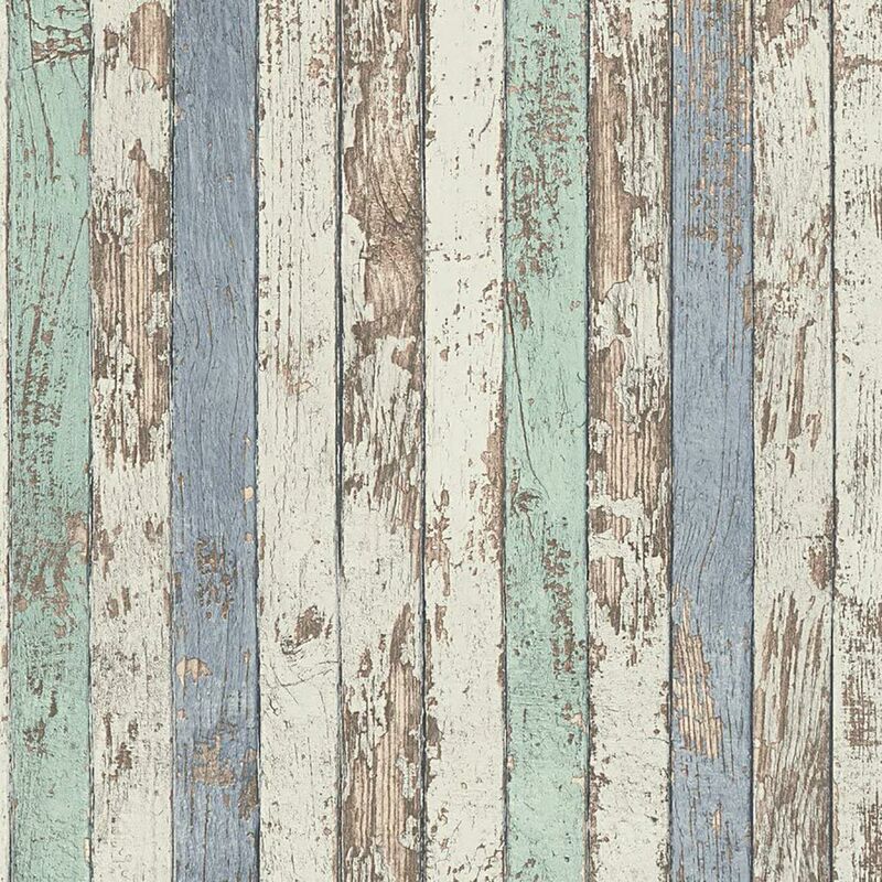 A.s.creations - Worn Wood Panel Effect Wallpaper a.s Creation White Blue Textured Vinyl