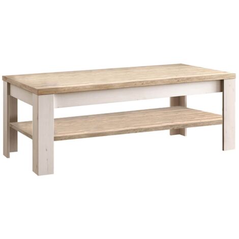 NASHVIL - Table Basse Aspect Chêne Blanchi et Double Plateau Chêne clair