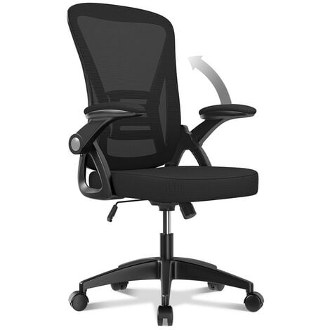 Naspaluro Sedia Ufficio con Braccioli Ribaltabili, Schienale in Rete Mesh, Schienale 90°-105°, Portata 120kg, Nero