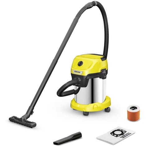 KARCHER Nass-/Trockensauger Kärcher WD 3 S V-17/4/20, inkl. Patronenfilter, Vliesfilterbeutel, 1.000 W, 2 m und Schlauchaufbewahrung, Blasfunktion, Boden- und Fugendüse, Schwarz, Gelb