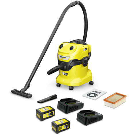 Nass-/Trockensauger KÄRCHER WD 4-18 Dual Battery Set: Kabelloser Sauger mit 36V Motor, 20L Behälter, 2.2M Saugschlauch, Blasfunktion & Flachfaltenfilter