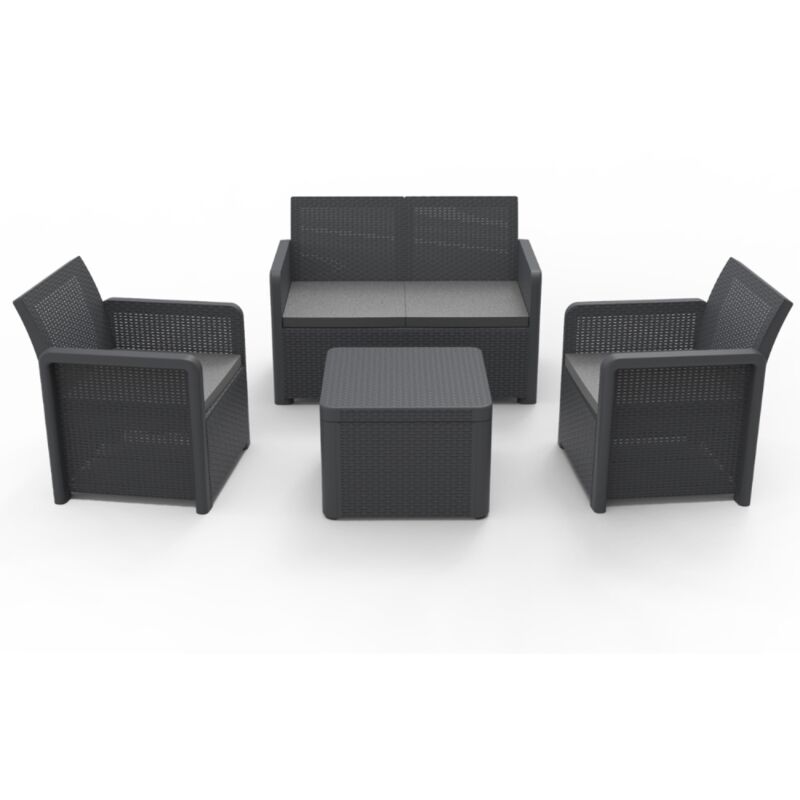 Concept-usine - nassau - Salon de jardin effet résine tressée 4 places avec table basse gris