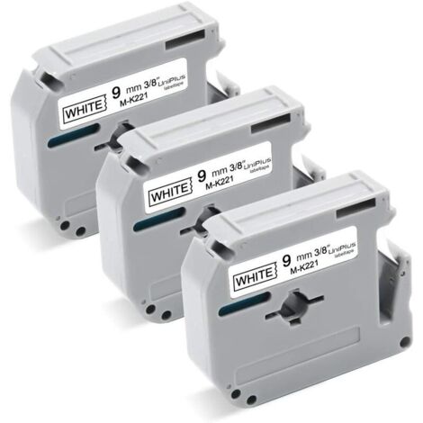 Nastri compatibili Brother M-K221 MK-221 9 mm x 8 m per Brother PT-55 PT-60 PT-65 PT-70 PT-80 PT-85 PT-90 PT-M95 PT-100 PT-110 BB4 Etichettatrice (confezione da 3, Nero su bianco)