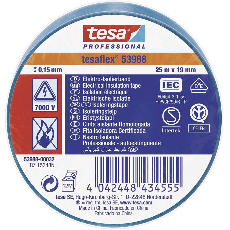 tesa tesaflex IEC 53988-00032-00 Nastro isolante Blu (L x L) 25 m x 19 mm 1 pz.