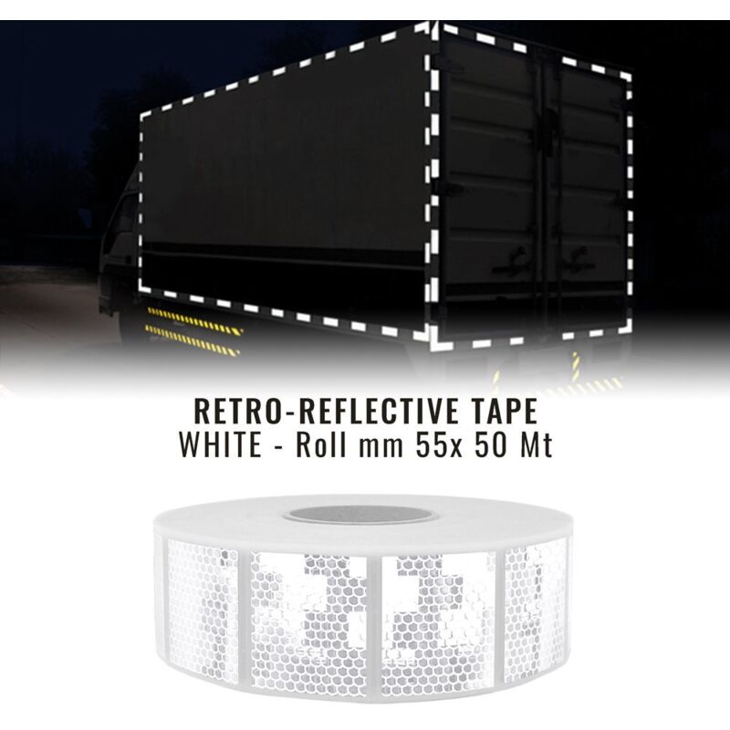 Nastri Rifrangenti Omologati Ece Onu 104 per Telonati, Bianco, 55 mm x 50 mt - Colore: BIANCO