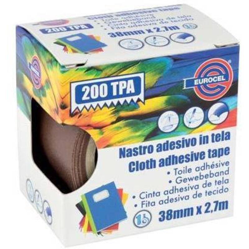 Nastro adesivo telato 200 tpa Eurocel marrone mm 38 ml 2,7 (4 pezzi) Eurocel