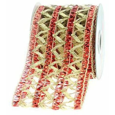 Nastro a rete natalizio 274 cm - colore oro/rosso - addobbo decorazione natale