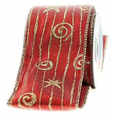 Nastro a rete natalizio 274x6 cm - colore rosso/oro - addobbo decorazione natale