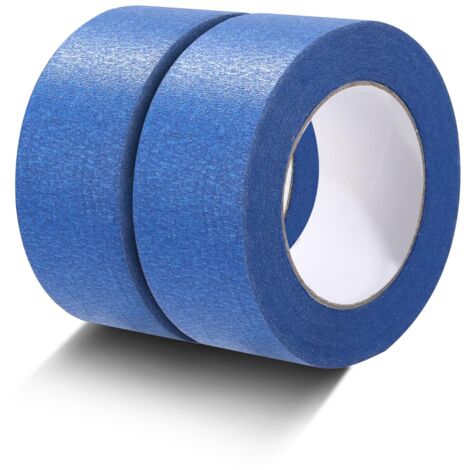 Nastro adesivo di mascheratura da 50 mm x 50 m - 2 rotoli blu per verniciatura, resistente ai raggi UV, per uso interno ed esterno su varie superfici decorative