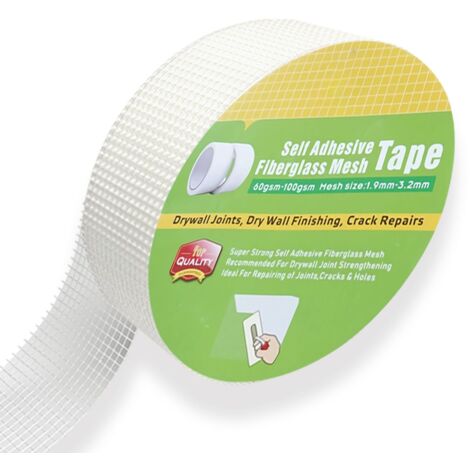 Nastro adesivo in fibra di vetro 5 cm x 30 m Nastro adesivo in tessuto di fibra di vetro per la stuccatura di crepe e la riparazione di cartongesso (5 cm x 30 m)