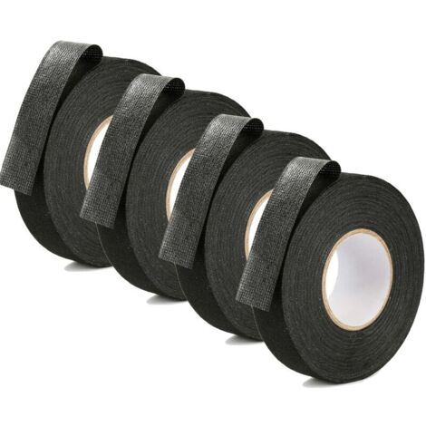 Nastro adesivo in tessuto per auto di qualità, 4 pezzi, nastro adesivo in tessuto isolante nero ignifugo per alte temperature, elevata forza adesiva per utensili per auto (19 mm  15 m)