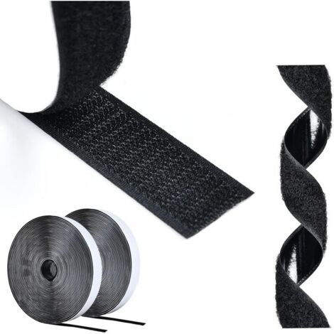 Nastro adesivo in velcro Ineasicer da 25 metri x 20 mm, striscia autoadesiva antigraffio, nastri adesivi, larghezza 20 mm, gancio da 25 m e anello da 25 m, nero