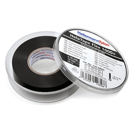 Nastro adesivo isolante HelaTape Flex 1000+ Nero 19x20 Conforme alla norma IEC 60454-3-1-7/F-PVCP/90 - HellermannTyton