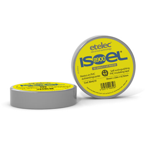 Nastro Adesivo Isolante PVC, Impiego Generale Protezione Connessioni Elettriche Cavi Bassa Tensione, 19 x 25 mm, Spessore 0,15 mm, Grigio