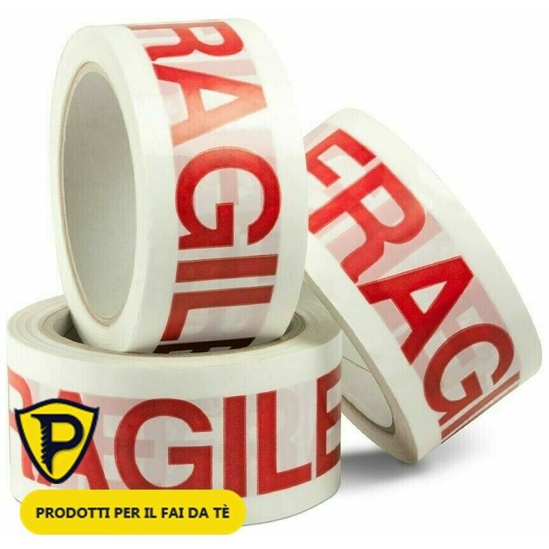 Image of BGF - Nastro adesivo per imballaggio scotch pacchi 12 pz color bianco con scritta fragile