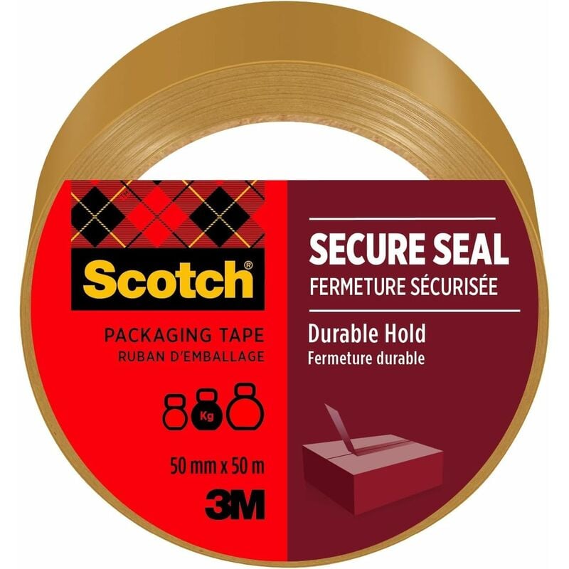 Scotch - Nastro da Imballo Secure Seal Per Sigillatura Sicura, Avana, 50 mm x 50 m, 1 Rotolo/Confezione - Nastro Adesivo di Qualità per Chiudere