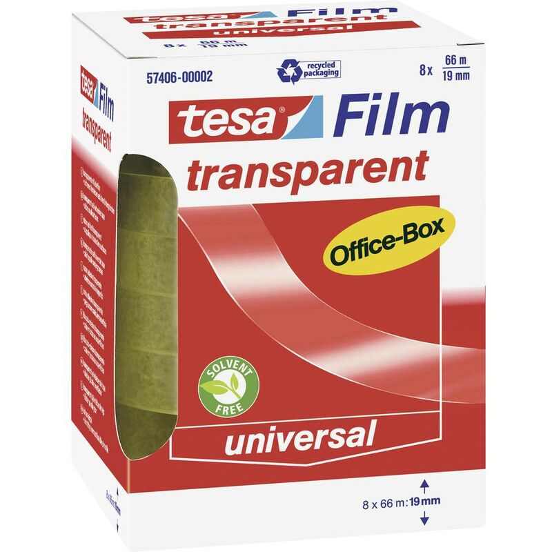 Image of Office-box 57406-00002-01 Nastro adesivo film Trasparente (l x l) 66 m x 19 mm 8 pz. - Tesa