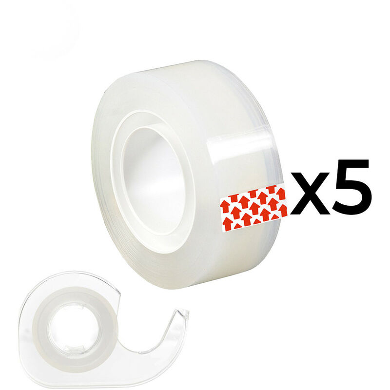 Set di 5 rulli adesivi trasparenti (15mm x 10m) + 1 erogatore