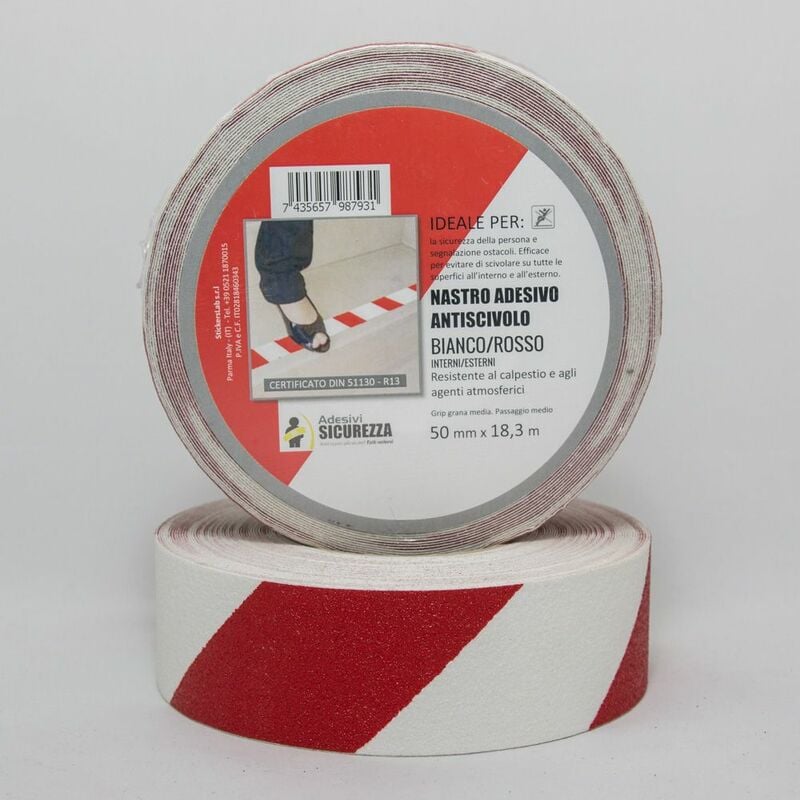 Nastro antiscivolo adesivo certificato a coste bianco/rosso da 50mm Packaging - 50 mm x 18,3 mt ( 1 Rotolo)