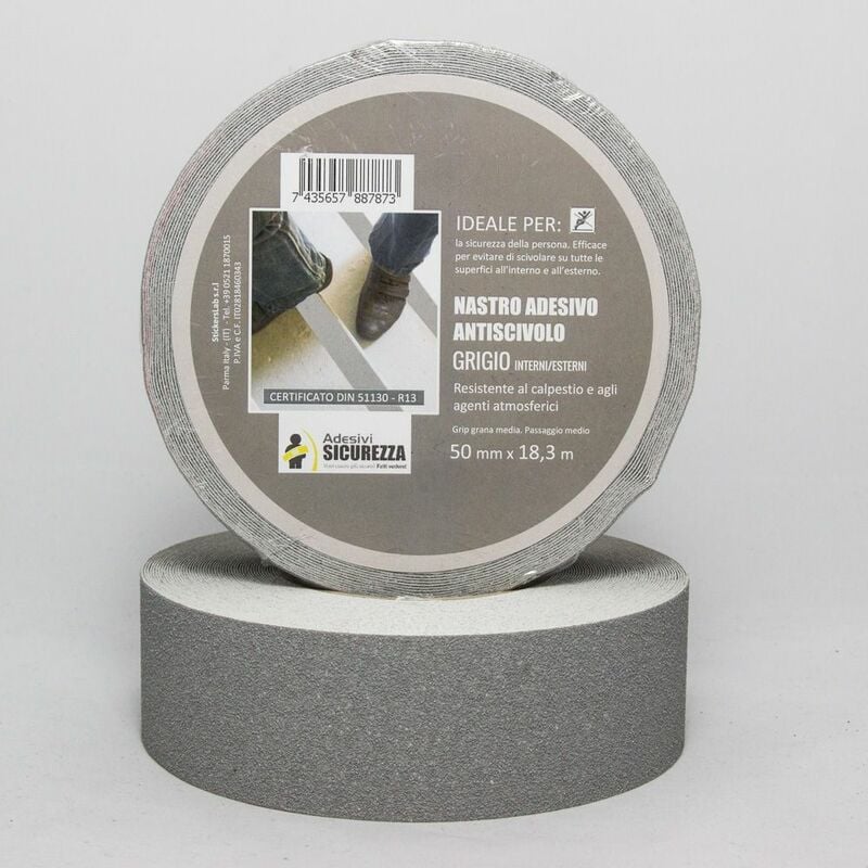 Nastro antiscivolo adesivo certificato grigio in varie misure Packaging - 50 mm x 18,3 mt ( 1 Rotolo)