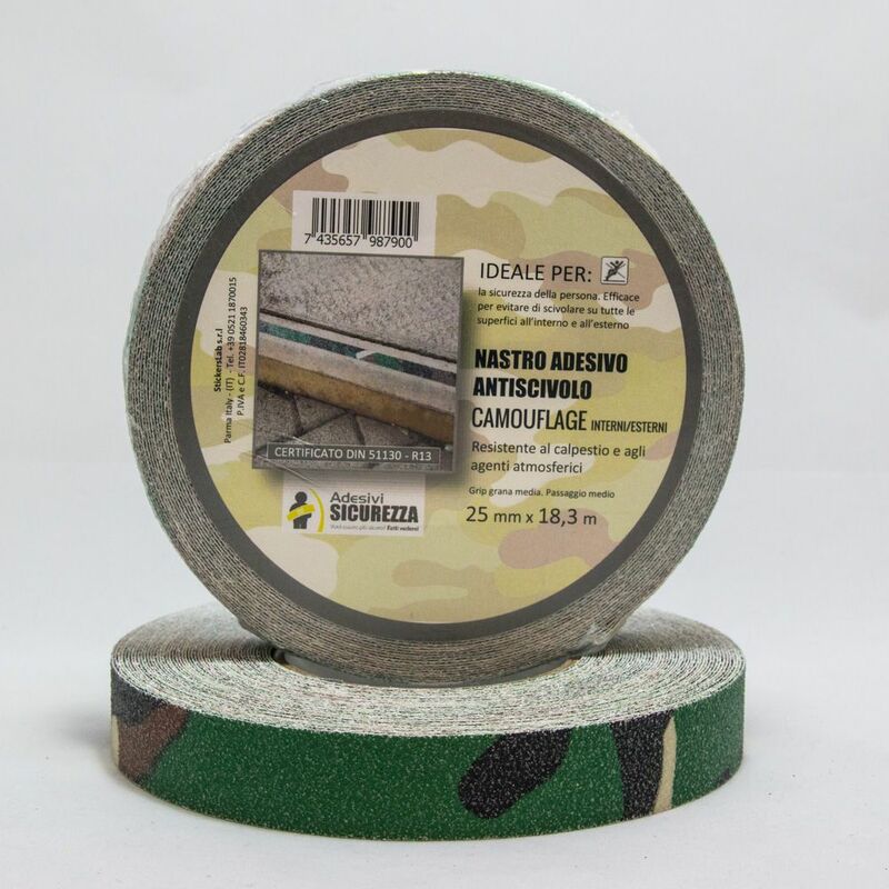 Nastro antiscivolo adesivo certificato militare camouflage in varie misure Packaging - 25 mm x 18,3 mt ( 1 Rotolo)