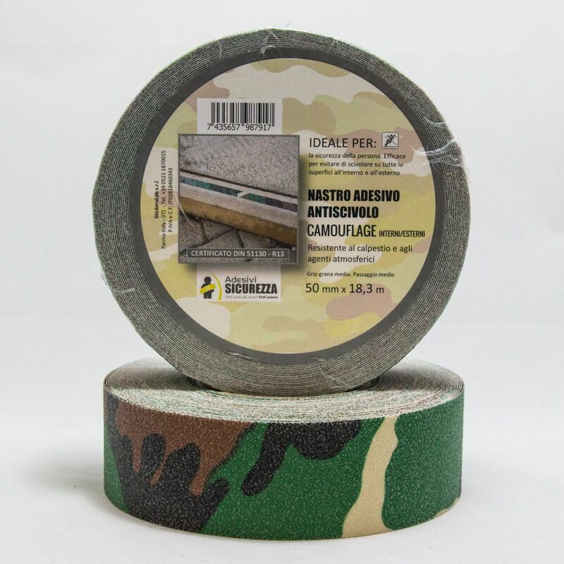 Nastro antiscivolo adesivo certificato militare camouflage in varie misure Packaging - 50 mm x 18,3 mt ( 1 Rotolo)