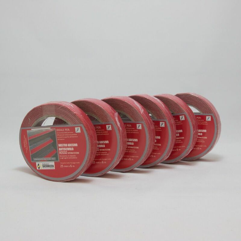 Nastro antiscivolo adesivo certificato rosso in varie misure Packaging - 25 mm x 18,3 mt ( 1 Rotolo)