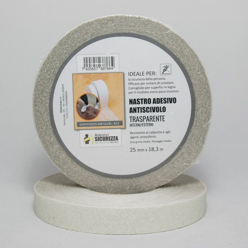 Image of Stickerslab - Nastro antiscivolo adesivo certificato trasparente in varie misure Packaging - 25 mm x 18,3 mt ( 1 Rotolo)