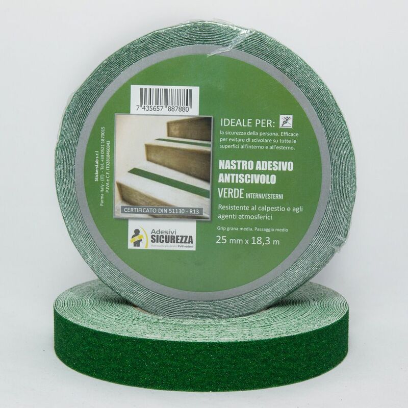 Nastro antiscivolo adesivo certificato verde in varie misure Packaging - 25 mm x 18,3 mt ( 1 Rotolo)