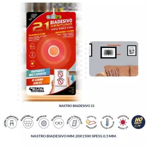 NASTRO BIADESIVO 21 MM.20X1500 SPESSORE 1,0 TRASPARENTE OFFERTA