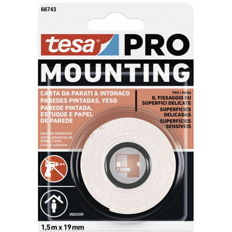 Nastro biadesivo da parete pro verniciato 1,5 m x 19 mm 66743 tesa